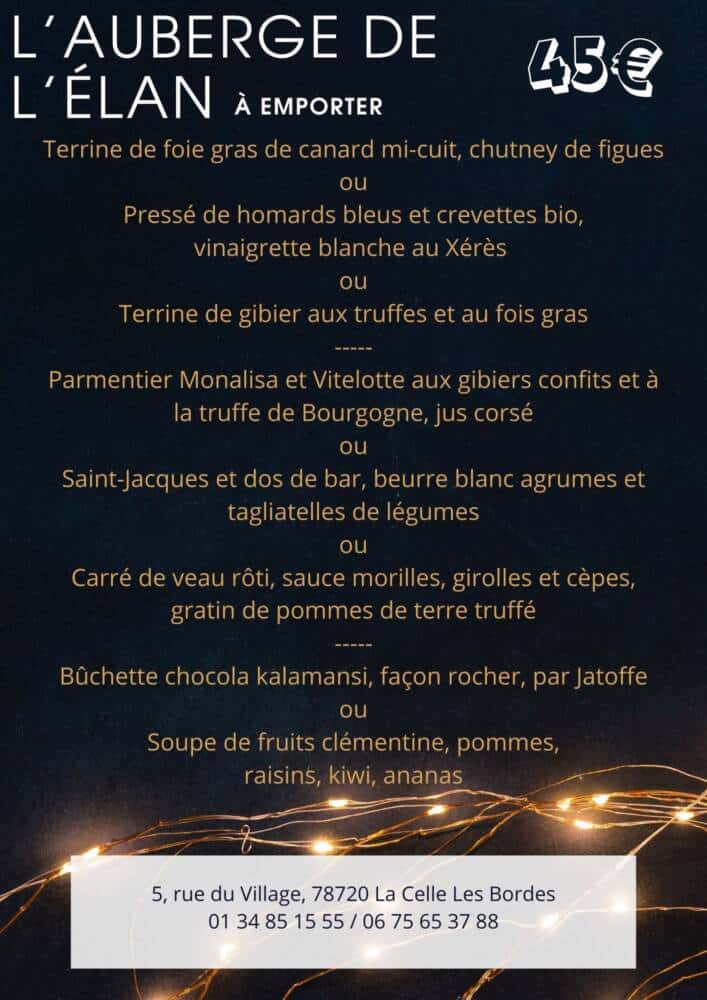 Menu du réveillon - L'auberge de l'élan - à emporter