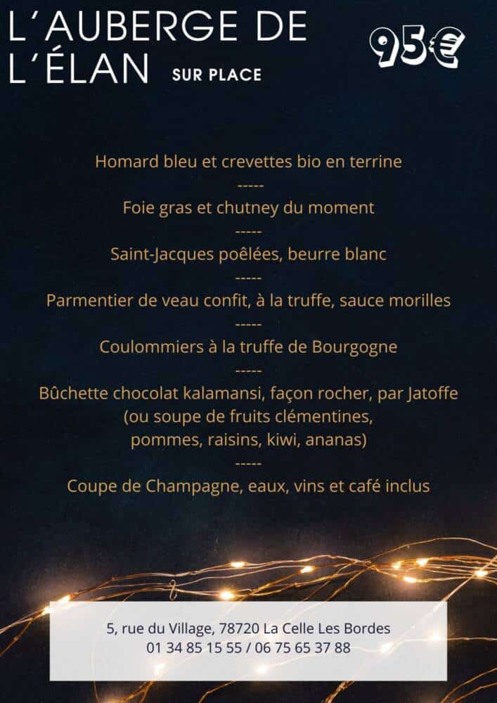 Menu du réveillon - L'auberge de l'élan - sur place