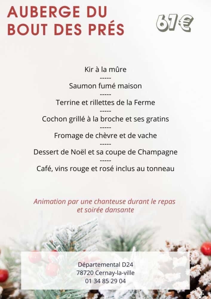 Menu de noël - Auberge du bout des prés