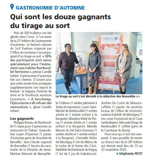 Gagnants Jeux concours GA - Office de Tourisme de Rambouillet