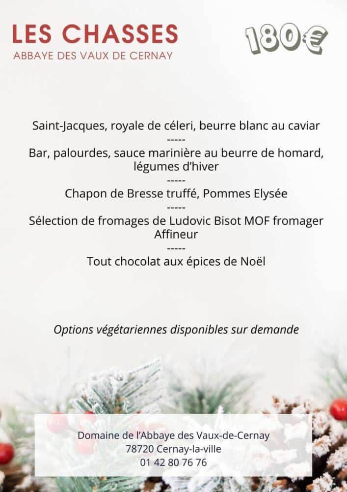 Menu de Noël - Les Chasses - Abbaye des Vaux de Cernay