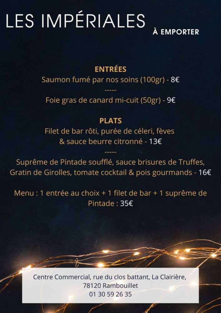 Menu Les Impériales à emporter