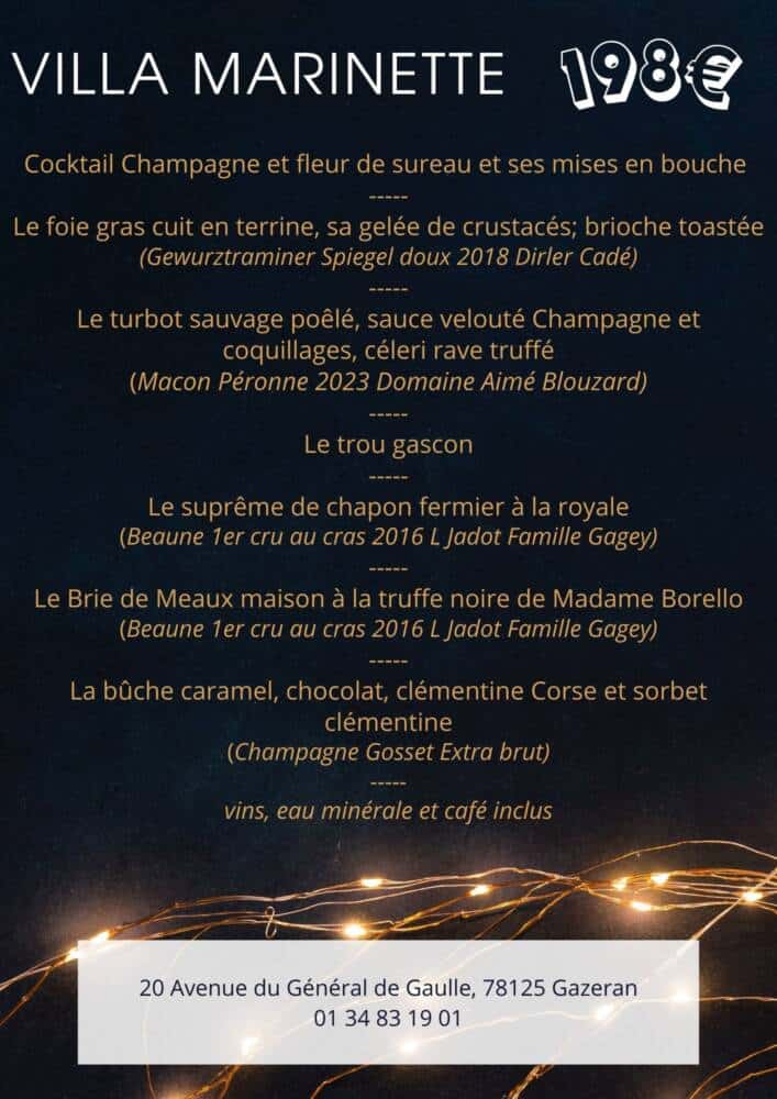 Menu du réveillon - Villa Marinette