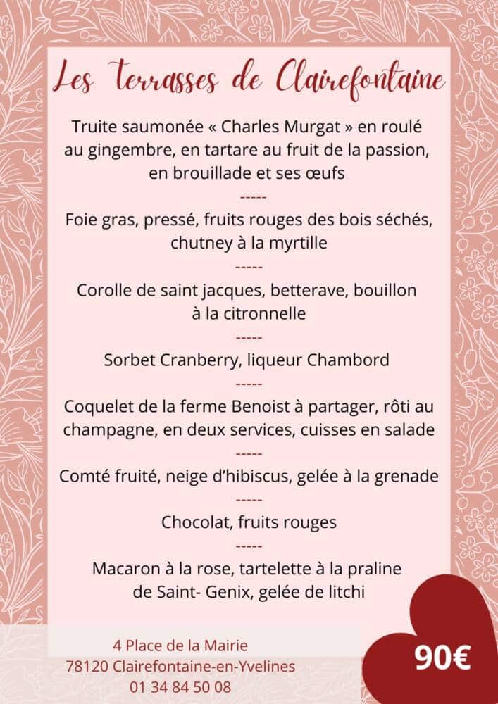 Menu de la Saint-Valentin - Les Terrasses de Clairefontaine