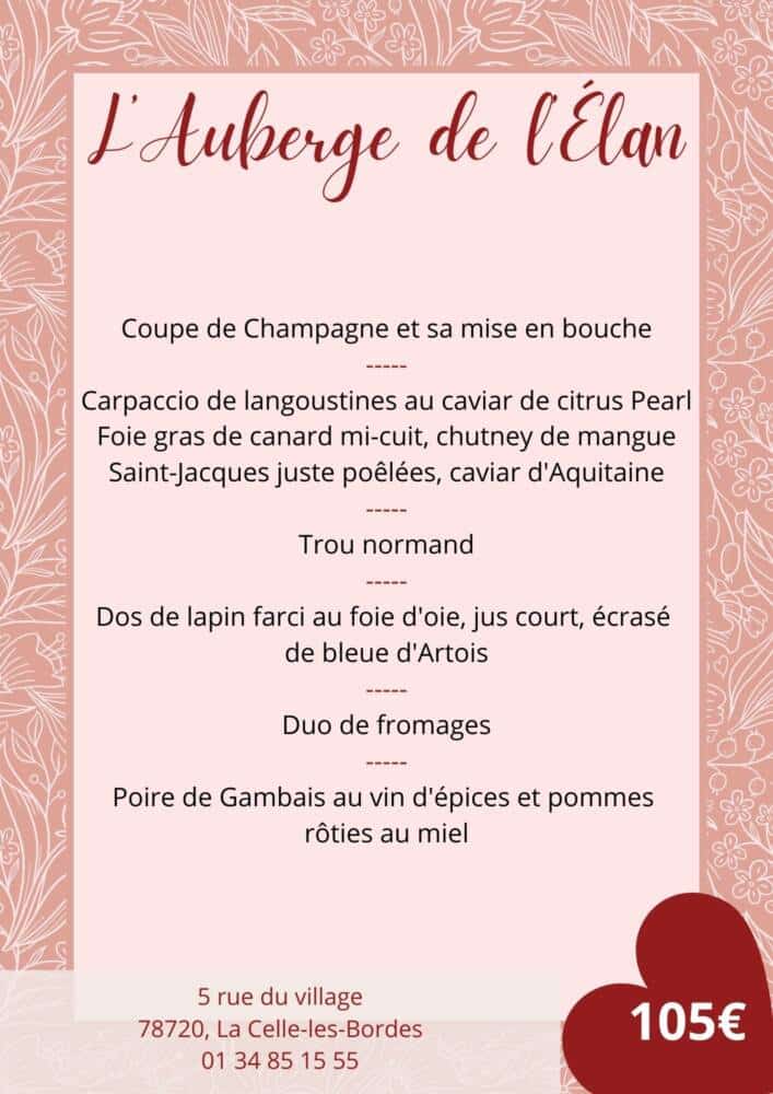 Menu Saint-Valentin - Auberge de l'Élan