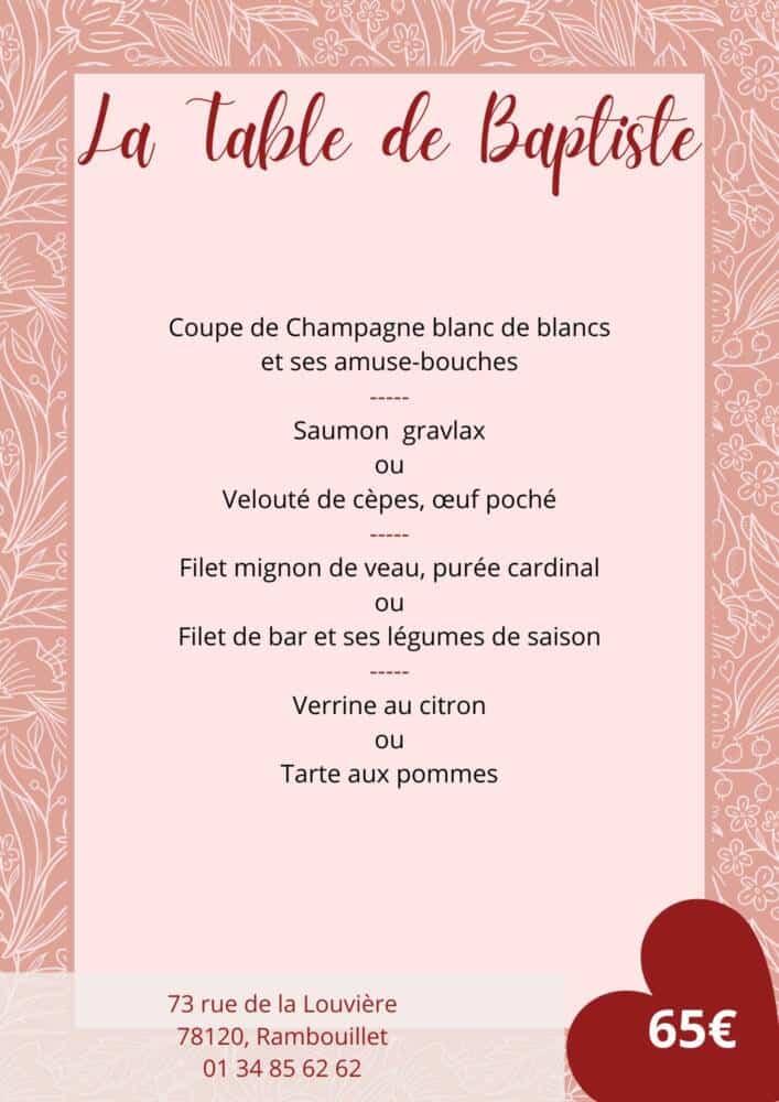 Menus de la Saint-Valentin - La Table de Baptiste