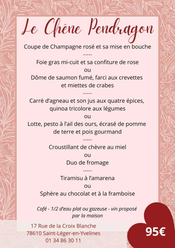 Menu de la Saint-Valentin - Le Chêne Pendragon