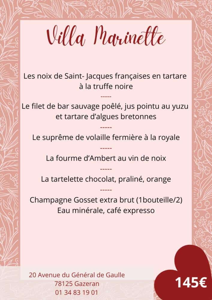 Menu Saint-Valentin - Villa Marinette