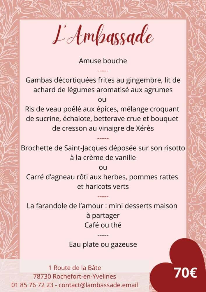 Menu Saint-Valentin - l'Ambassade