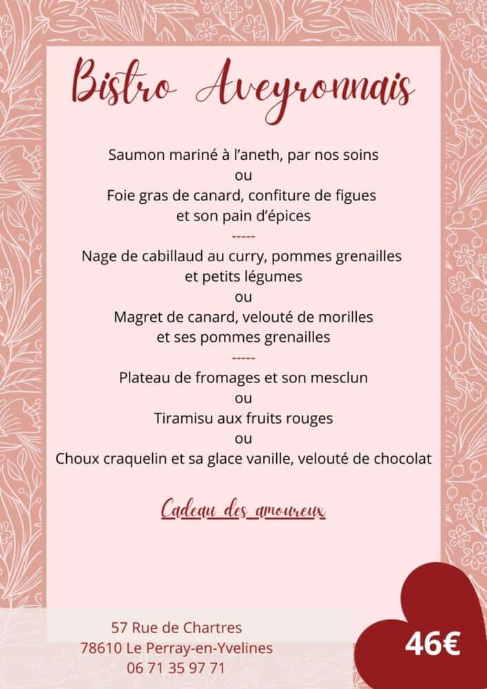 Menu Saint-Valentin - Le Bistro Aveyronnais